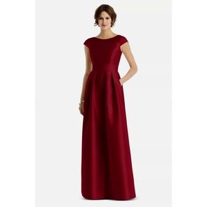 Alfred Sung Cap-Sleeve Maxi Dress Burgundy